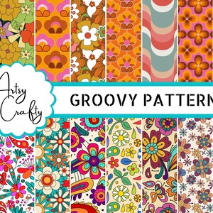 Groovy Digital paper, Scrapbooking Digital Paper Pack, Scrapbook Collage Sheets, Digital Scrapbooking, Commercial Use, INSTANT DOWNLOAD