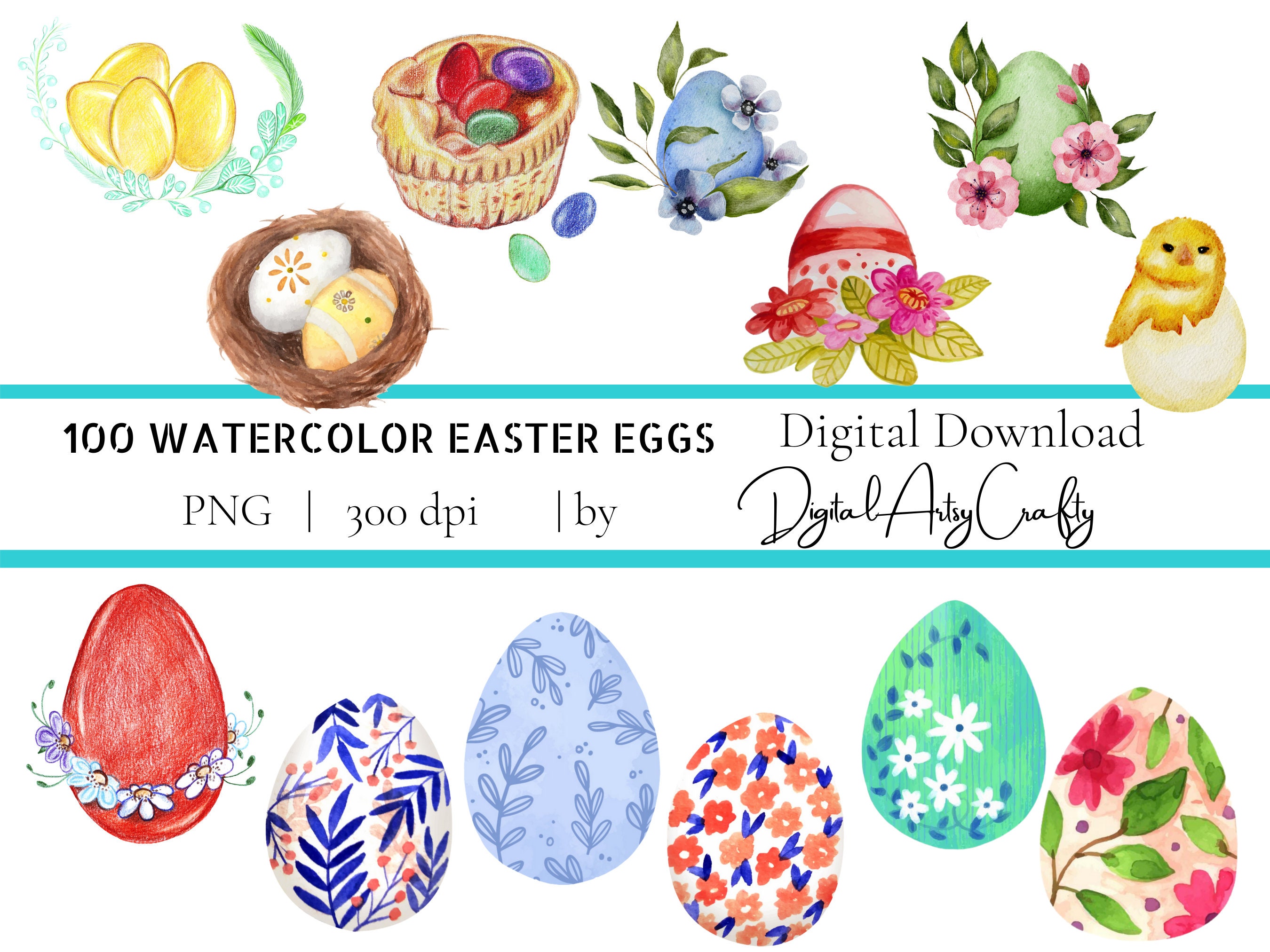 Watercolor Easter PNG Watercolor Easter Eggs (Instant Download) 