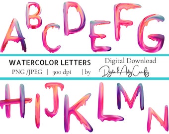 Watercolor Alphabet clipart / letters, Watercolor letters font, Format Png/Jpeg - DIGITAL DOWNLOAD