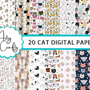 Cat Digital paper, Scrapbooking Digital Paper Pack, Scrapbook Collage Sheets, Digital Scrapbooking, Commercial Use, INSTANT DOWNLOAD