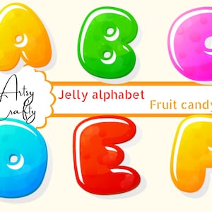 Jelly alfabet. fruit snoep lettertype, Typographics letters en cijfers. Zoete bubbel marmelade abc - DIGITAL DOWNLOAD