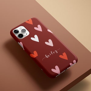 Cute Heart Red Custom iPhone 13 12 Pro Max Mini Case, Personalized iPhone 11 Case Women, Valentine iPhone X XS Max XR Slim Snap Tough Cover