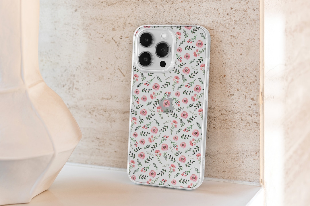 Pink Rose Flower Clear Phone Case, Cute iPhone 14 13 12 11 Pro Max Plus ...