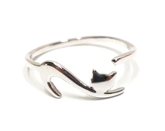 Cat Ring, Silver Ring, Tiny Cat Ring, Kitten Ring, Cat Jewelry, Adjustable Ring, Cat Lover Gift, Animal Ring,Minimal Ring, Ring for Women