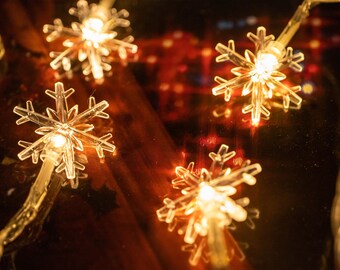 Snowflake String Lights, Snowflake Fairy Lights, Christmas Lights, 2 Lighting Modes, Decoration Christmas Wedding Party Bedroom Indoor