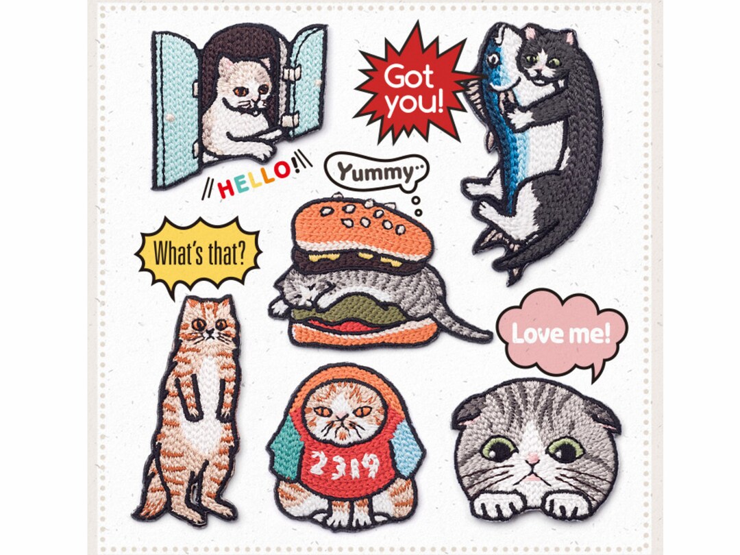 Cat Patch Cat Ironon Patch Cat Badge Cat Stickers Cat Etsy UK