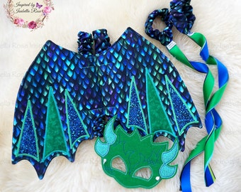 Dragon fabric wings Embroidered Mask Dancing ribbons Book week Pretend play Children party Kids themed costume Medieval Australia