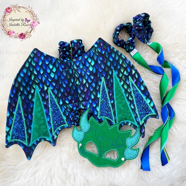 Dragon fabric wings Embroidered Mask Dancing ribbons Book week Pretend play Children party Kids themed costume Medieval Australia