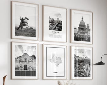 Texas Gallery Wall Art - Set of 6, Texas Black and White Photo, Texas Posters, Texas Prints, United States