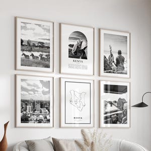 Quadri da parete del Kenya - Set di 6, foto in bianco e nero del Kenya, poster del Kenya, stampe del Kenya, Africa