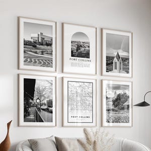 Fort Collins Gallery Wall Art - Set di 6, foto in bianco e nero di Fort Collins, poster di Fort Collins, stampe di Fort Collins, Colorado