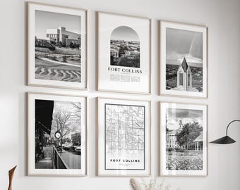Fort Collins Gallery Wall Art - Set of 6, Fort Collins Black and White Photo, Fort Collins Posters, Fort Collins Prints, Colorado