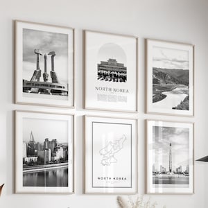 North Korea Gallery Wall Art - Set of 6, North Korea Black and White Photo, North Korea Posters, North Korea Prints, Asia