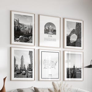 USA Gallery Wall Art - 6er-Set, USA Schwarzweißfoto, USA Poster, USA Drucke, Nordamerika