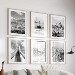 Art mural de la galerie d'Alger - Lot de 6, photos noir et blanc d'Alger, affiches d'Alger, estampes d'Alger, Algérie