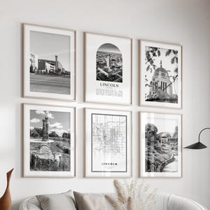 Lincoln Gallery Wall Art - Set of 6, Lincoln Black and White Photo, Lincoln Posters, Lincoln Prints, Nebraska