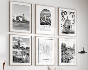 Lincoln, Nebraska Gallery Wall Art Set of 6 – Black and White Photo Prints