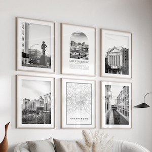 Greensboro Gallery Wall Art - Set of 6, Greensboro Black and White Photo, Greensboro Posters, Greensboro Prints, North Carolina