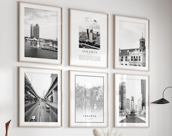 Jakarta Gallery Wall Art - Set of 6, Jakarta Black and White Photo, Jakarta Posters, Jakarta Prints, Indonesia