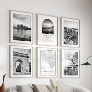 Arte mural de la galería de Newport News (juego de 6), fotografía en blanco y negro de Newport News, pósteres de Newport News, impresiones de Newport News, Virginia
