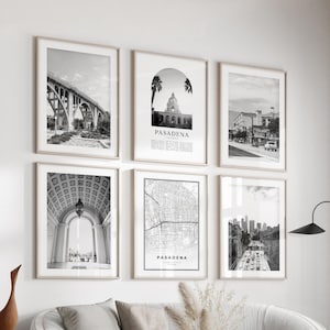 Pasadena Gallery Wall Art - Set of 6, Pasadena Black and White Photo, Pasadena Posters, Pasadena Prints, California