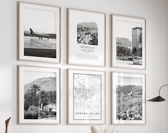 Moreno Valley, California Gallery Wall Art Set of 6 – Black and White Photo Prints