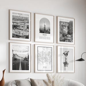 Arte mural de la galería de Kyiv - Juego de 6, fotografía en blanco y negro de Kyiv, pósteres de Kyiv, impresiones de Kyiv, Ucrania