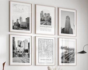Minneapolis Gallery Wall Art - Set van 6, Minneapolis zwart-witfoto, Minneapolis posters, Minneapolis prints, Minnesota