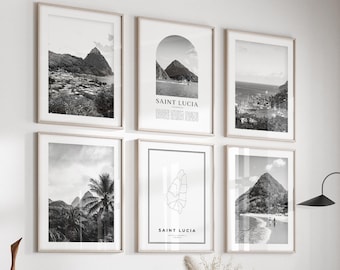 Saint Lucia Gallery Wall Art Set of 6 – Black and White Photo Prints