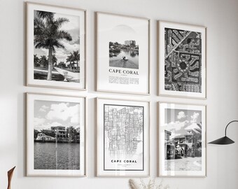 Cape Coral Gallery Wall Art - Set of 6, Cape Coral Black and White Photo, Cape Coral Posters, Cape Coral Prints, Florida
