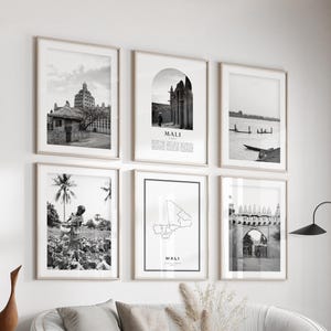 Arte mural de Mali Gallery - Conjunto de 6, fotografía en blanco y negro de Mali, pósteres de vMali, impresiones de Mali, África