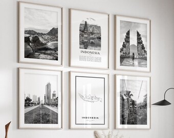 Indonesia Gallery Wall Art Set of 6 – Black and White Photo Prints