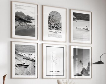 Bora Bora Gallery Wall Art - Set of 6, Bora Bora Black and White Photo, Bora Bora Posters, Bora Bora Prints, French Polynesia