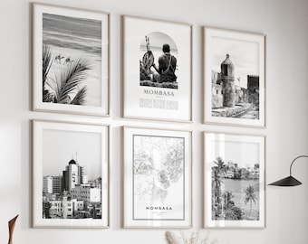 Mombasa Gallery Wall Art - Set of 6, Mombasa Black and White Photo, Mombasa Posters, Mombasa Prints, Kenya