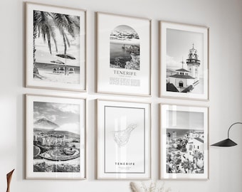 Tenerife Gallery Wall Art - Set of 6, Tenerife Black and White Photo, Tenerife Posters, Tenerife Prints, Canary Islands