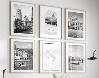 Italy Gallery Wall Art Set of 6 – Black and White Photo Prints
