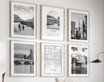 Tempe Gallery Wall Art - Set of 6, Tempe Black and White Photo, Tempe Posters, Tempe Prints, Arizona