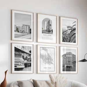 San Jose Gallery Wall Art - Set van 6, San Jose zwart-witfoto, San Jose posters, San Jose prints, Californië