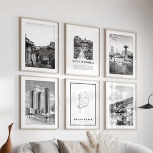 South Korea Gallery Wall Art - Set of 6, South Korea Black and White Photo, South Korea Posters, South Korea Prints, Asia