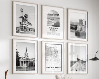 Virginia Beach Gallery Wall Art - Set of 6, Virginia Beach Black and White Photo, Virginia Beach Posters, Virginia Beach Prints, Virginia