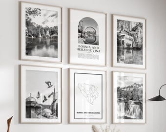 Bosnia and Herzegovina Gallery Wall Art - Set of 6, Bosnia and Herzegovina Black and White Photo, Bosnia and Herzegovina Prints, Europe