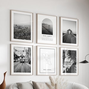 Bay Area Gallery Wall Art - 6er-Set, Bay Area Schwarzweißfoto, Bay Area Poster, Bay Bereich Drucke, USA