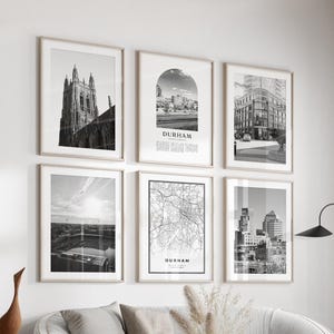 Set di 6 quadri da parete per galleria d'arte di Durham, foto in bianco e nero di Durham, poster di Durham, stampe di Durham, Carolina del Nord