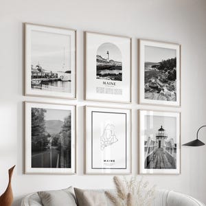 Maine Gallery Wall Art - Set of 6, Maine Black and White Photo, Maine Posters, Maine Prints, United States