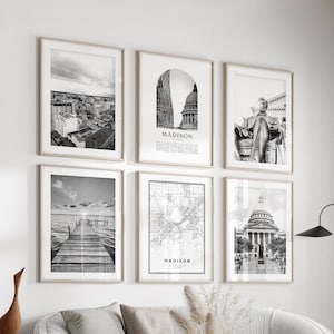 Arte mural de Madison Gallery (juego de 6), fotografía en blanco y negro de Madison, pósteres de Madison, impresiones de Madison, Wisconsin