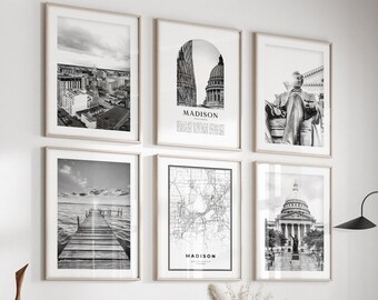 Madison Gallery Wall Art - Set of 6, Madison Black and White Photo, Madison Posters, Madison Prints, Wisconsin