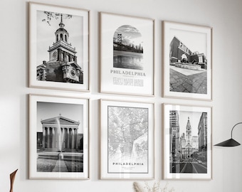Philadelphia Gallery Wall Art - Set of 6, Philadelphia Black and White Photo, Philadelphia Posters, Philadelphia Prints, Pennsylvania