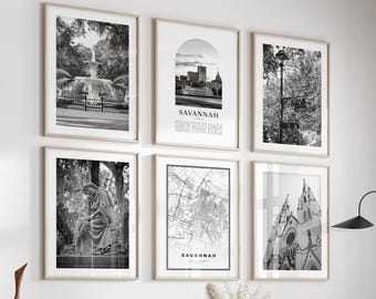 Savannah Gallery Wall Art - Set of 6, Savannah Black and White Photo, Savannah Posters, Savannah Prints, Georgia