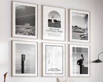 Biscayne National Park, Florida Gallery Wall Art Set of 6 – Black and White Photo Prints