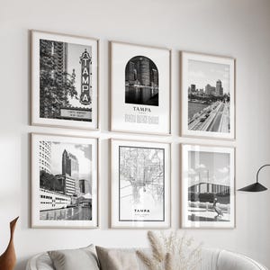 Tampa Gallery Wall Art - Set of 6, Tampa Black and White Photo, Tampa Posters, Tampa Prints, Florida